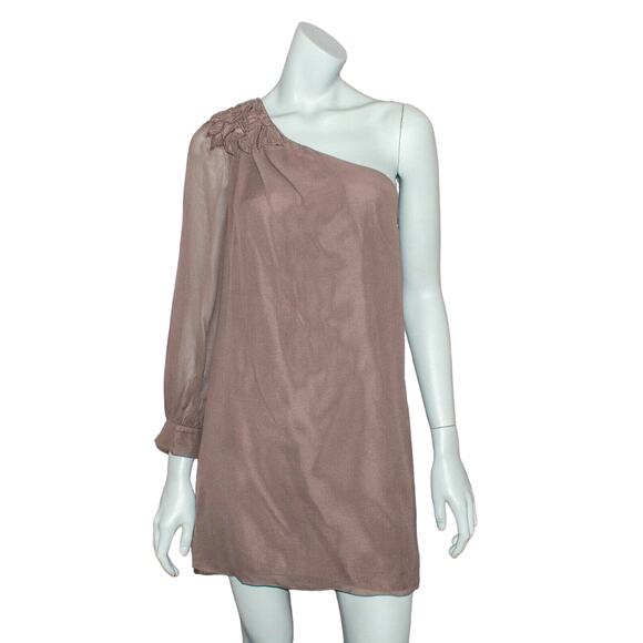 Tibi NY Women's 100% Silk One Shoulder Mini Dress Light Brown 0 - Picture 1 of 7